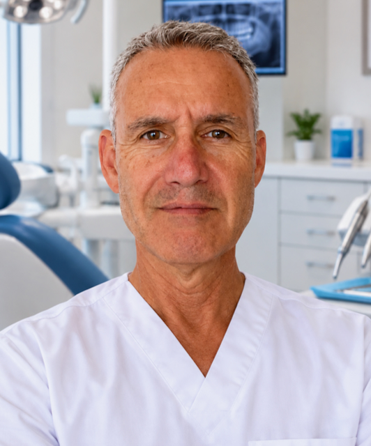 Richard in white in the surgery