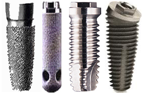 Four root form titanium dental implants